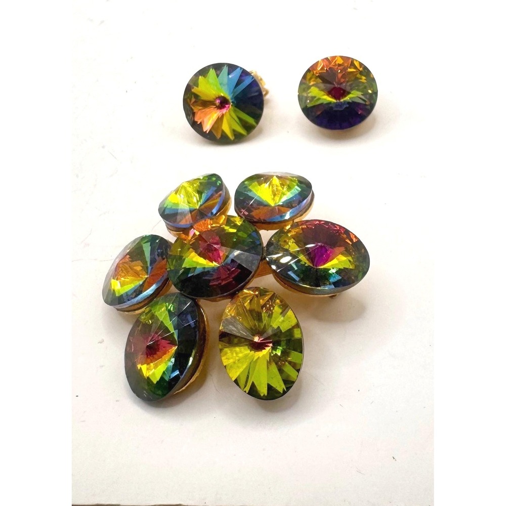 Weiss Vintage Watermelon Aurora Borealis Rhinestone Brooch and Clip On‎ Earrings